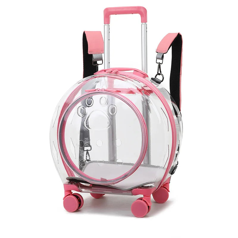 Pet Dog Cat Trolley Suitcase Luggage with Wheels Carrying Transparent Suitcase Breathable Pet Cat Carrier Backpack Pet Stroller