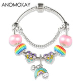 Colorful Rainbow Moon Heart Pendant Charm Bracelet Lovely Crystal Beads Bracelets for Women Girl Diy Jewelry