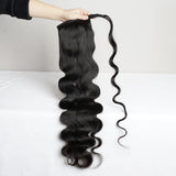 Body Wave Ponytail 12 to 28 Inches Machine Made Magic Wrap Around Clip In Ponytail Black Remy Brazilian Human Hair Extension