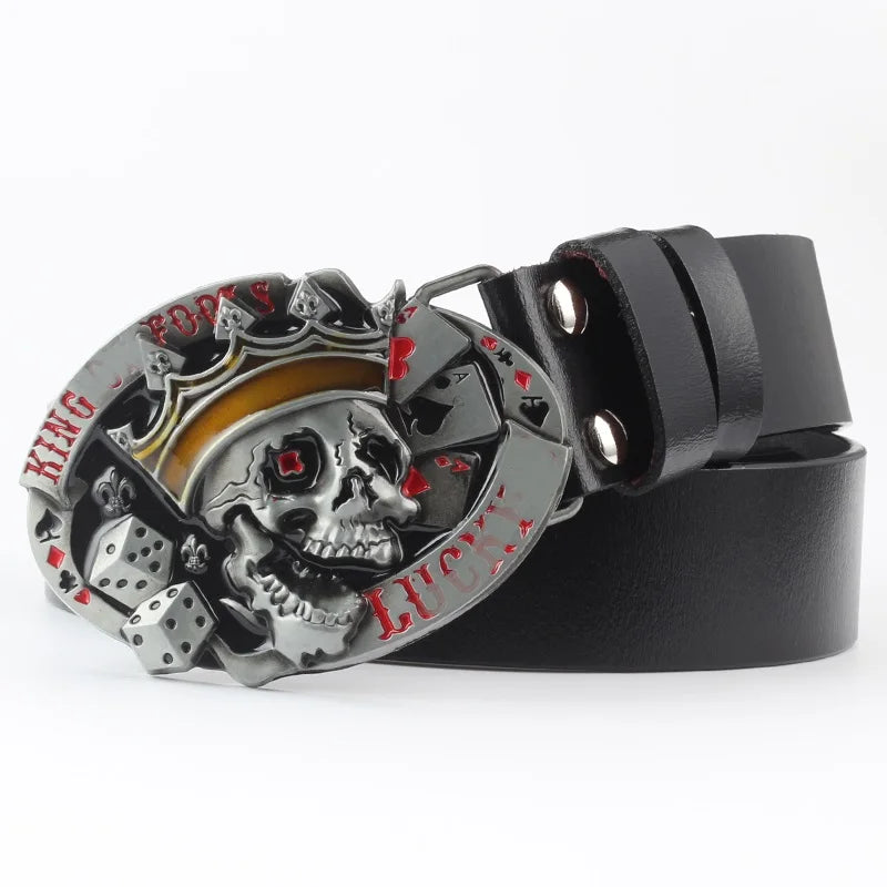 Fashion Hip Hop Style Belt Death's Head Skull Buckle Cowskin Leather Belt Crossbones Skeleton Reggae Heavy Metal Rock Decorative