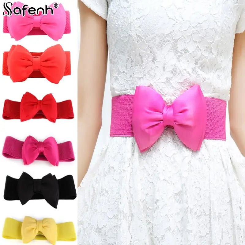 Women Bowknot Cummerbunds 1PCS Elastic Bow Wide Stretch Bukle Waistband Belt Fashion Girl Dress Accessories Waist Belts