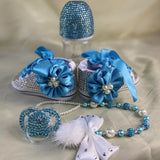 Dollbling Luxury Baby Bottles and Shoes Headband Set Keepsake Diamond Tutu Outfit Red Bottom Little Girl Baptism Shoes