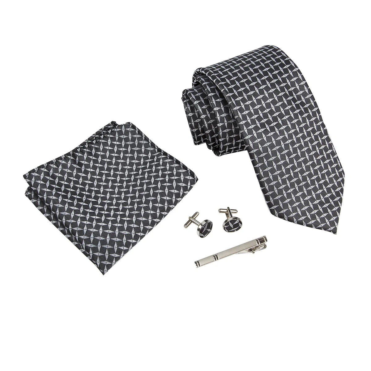 Men Polka Dot Navy Blue Hombre Necktie Sets with Hankie Metal Cufflinks Clip Set Shirt Accessories Fit Wedding Performance Tie