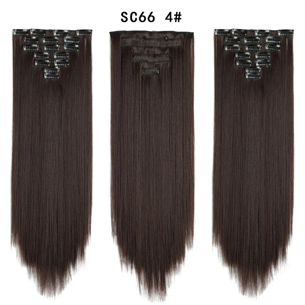 Set Hair Clip In Hair Extensions With Clips Hairpieces Synthetic Extension False/Fake Hair Blonde Eunice Hair Long Hair Pieces