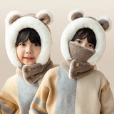 New Children's Hat Cartoon Bear Ear Flags Pullover Cap for Boys and Girls' Baby Winter Hats Scarf Kids Plush Warm Cute Fur Cap