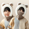 New Children's Hat Cartoon Bear Ear Flags Pullover Cap for Boys and Girls' Baby Winter Hats Scarf Kids Plush Warm Cute Fur Cap