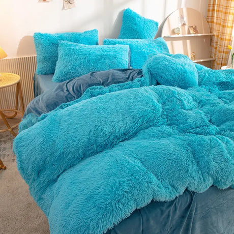 Fluffy Comforter Cover Bed Set Faux Fur Fuzzy Duvet Cover Set Luxury Ultra Soft Plush Long Shaggy Queen Size Duvet Quilt Cover