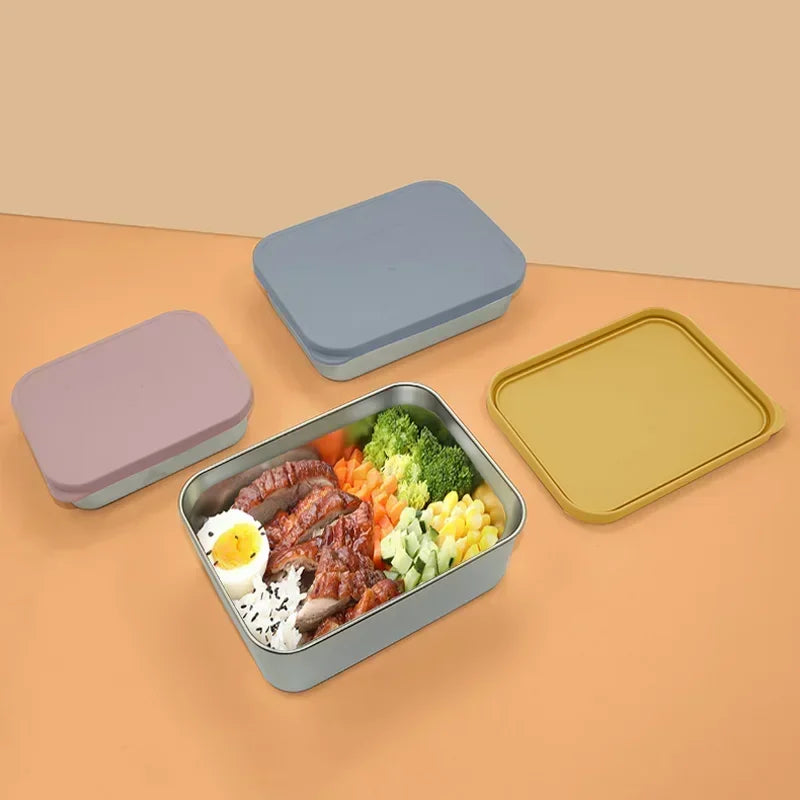 Bpa Free Lunch Box Stainless Steel White Silicone Lid Customized Kids Stainless Steel Lunch Box