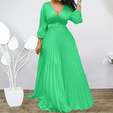 European and American oversized women's autumn new long sleeved chiffon pleated skirt fashion sexy dress