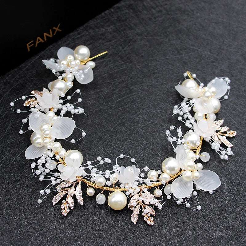 Tiaras Earring Sets Wedding Hair Accessories For Women Flower Rhinestone Pearl Headbands Dangler Princess Bridal Crowns Jewelry