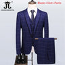 S-5XL ( Blazer + Vest + Pants ) Boutique British Style Mens Suit Plaid Groom Wedding Dress Business Casual Formal Suits 3Pcs Set