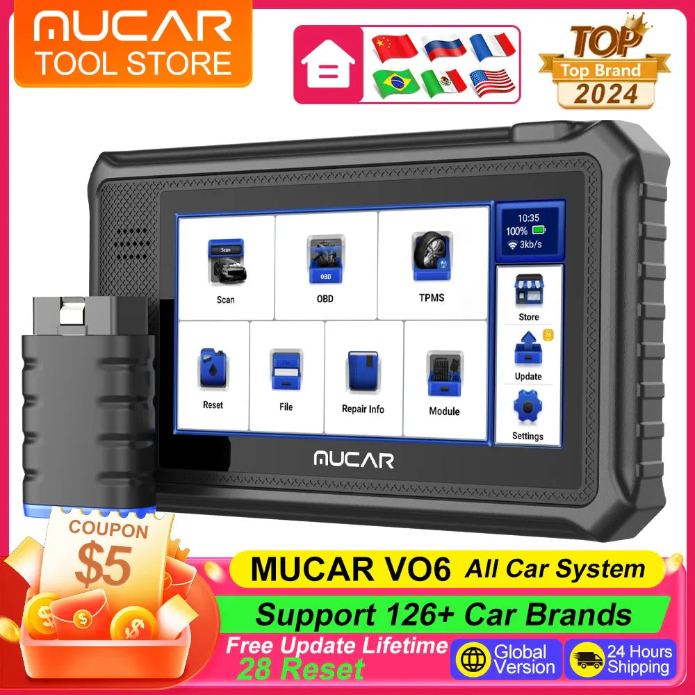 MUCAR VO6 OBD2 Scanner 2023 New OE-Level Full System Automotive Scan Tool  Oil/ABS 28 Free Resets Car Diagnostic Scanner Tool