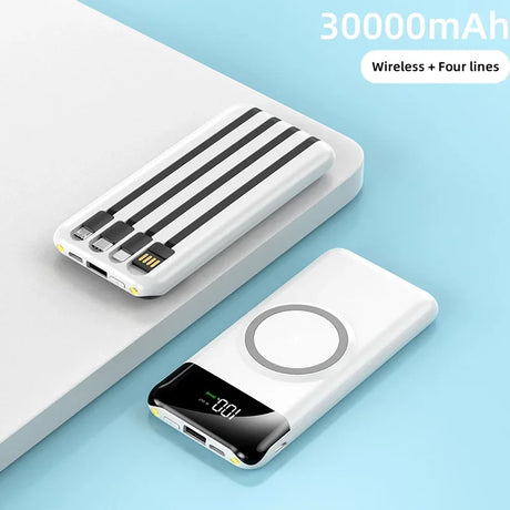 Xiaomi 30000mAh Mobile Power Bank Can Be Wirelessly Charged, Thin And Portable Mobile Phone External Battery Built-In Cable