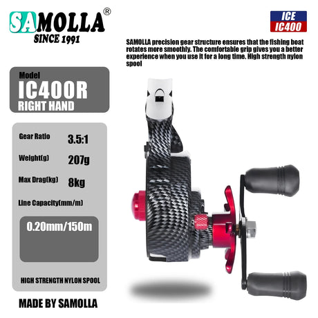 SAMOLLA New Ice Fishing Reels Winter Coil High-foot 3.5:1 Portable Ultra Smooth Magnetic Drop System Inline Ice Reel 8KG Drag