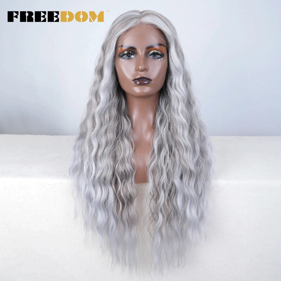 FREEDOM Synthetic Lace Wig Long Deep Wavy Ombre Blonde Ginger Lace Wigs For Black Women Heat Resistant Cosplay Wigs