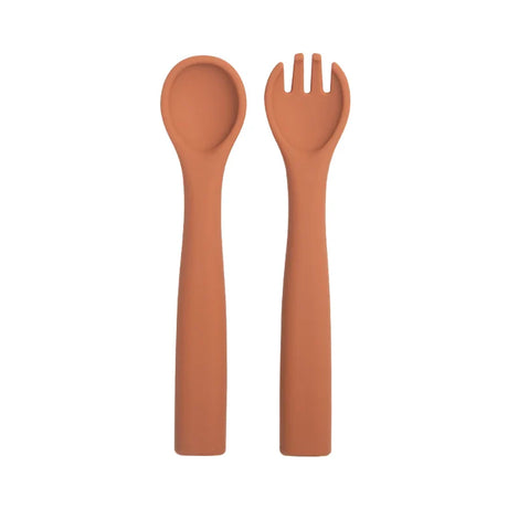 Food Grade Baby Soft Silicone Spoon Fork Set Toddler Training Tableware Non-Slip Kids Solid Color Feeding Utensils For Boy Girls