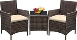 Greesum 3 Pieces Patio Furniture PE Rattan Wicker Chair Conversation Set, Brown and Beige, 26.6x12.1x19.3 inches