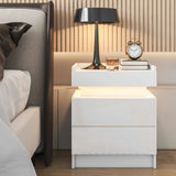 White LED Nightstand LED Bedside Table with High Gloss Drawers Modern Matte Led Night Stand with Border Table for Bedroom US