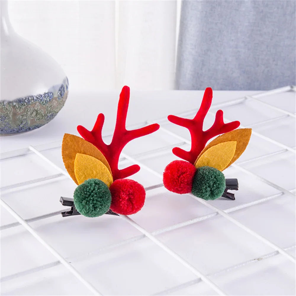 2pcs Pack Cute Reindeer Ears Hair Clip Classic Christmas Festive Women Kids Barrettes Party Cosplay Hair Accessories For Girls