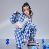 Girls Hip Hop Cool Shirt Street Dance Baggy Cargo Pants Children Crop Plaid Jacket Streetwear Kids Jazz Joggers Clothes Sets