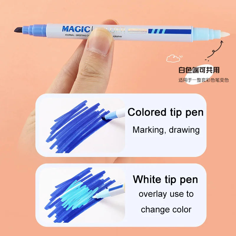 12pcs/set Magic Color Changing Highlighters Double Tip Fluorescent Pen Markers Pen Journal DIY Notes Painting Art Supplies