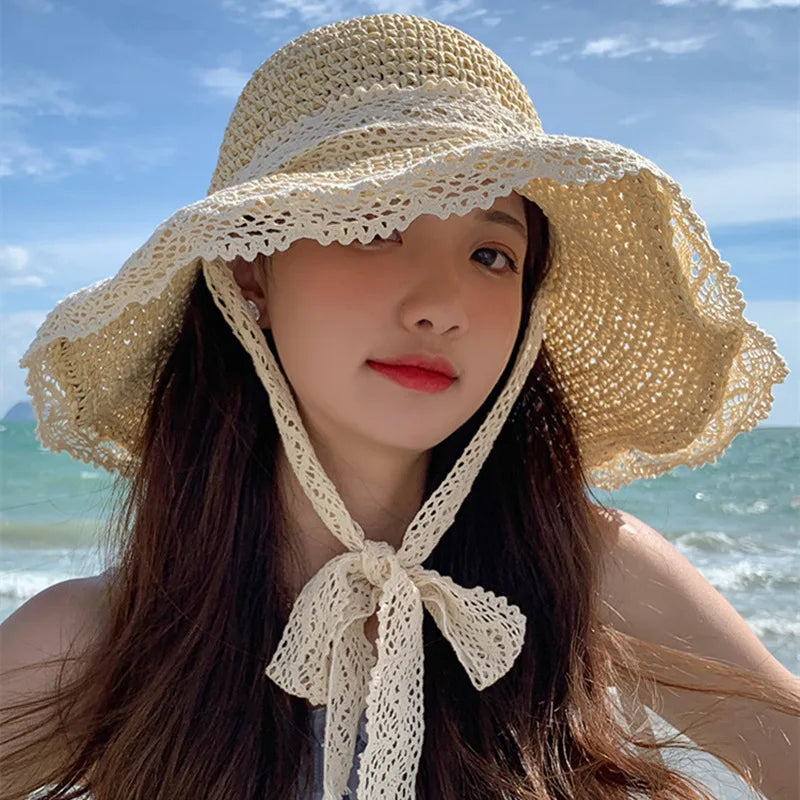 Women's Summer Visors Hat Foldable Sun Hat Wide Large Brim Beach Hats Fashion Lolita Hat Chapeau Femme Beach UV Protection Cap