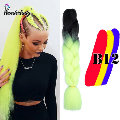 WonderLady 255 Color Long Colored Braiding Hair Jumbo Braids DIY Hairstyle Ombre Synthetic Hair Extensions For Women Braiding