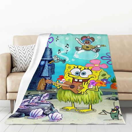 S-SpongeBobs Cartoon Sofa Blankets & Throws Fluffy Soft Blankets for Bed Child Blanket Furry Throw Double Decorative Anime Kid's