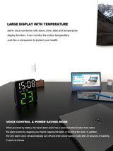 Digital Alarm Clock for Bedrooms with Temperature Adjustable Brightness Voice Control three Alarm Wall Clock 12/24H