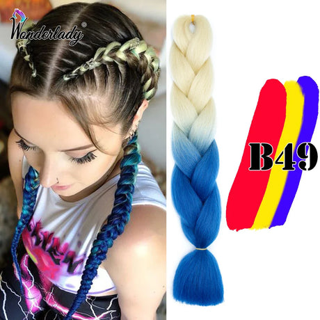 WonderLady 255 Color Long Colored Braiding Hair Jumbo Braids DIY Hairstyle Ombre Synthetic Hair Extensions For Women Braiding