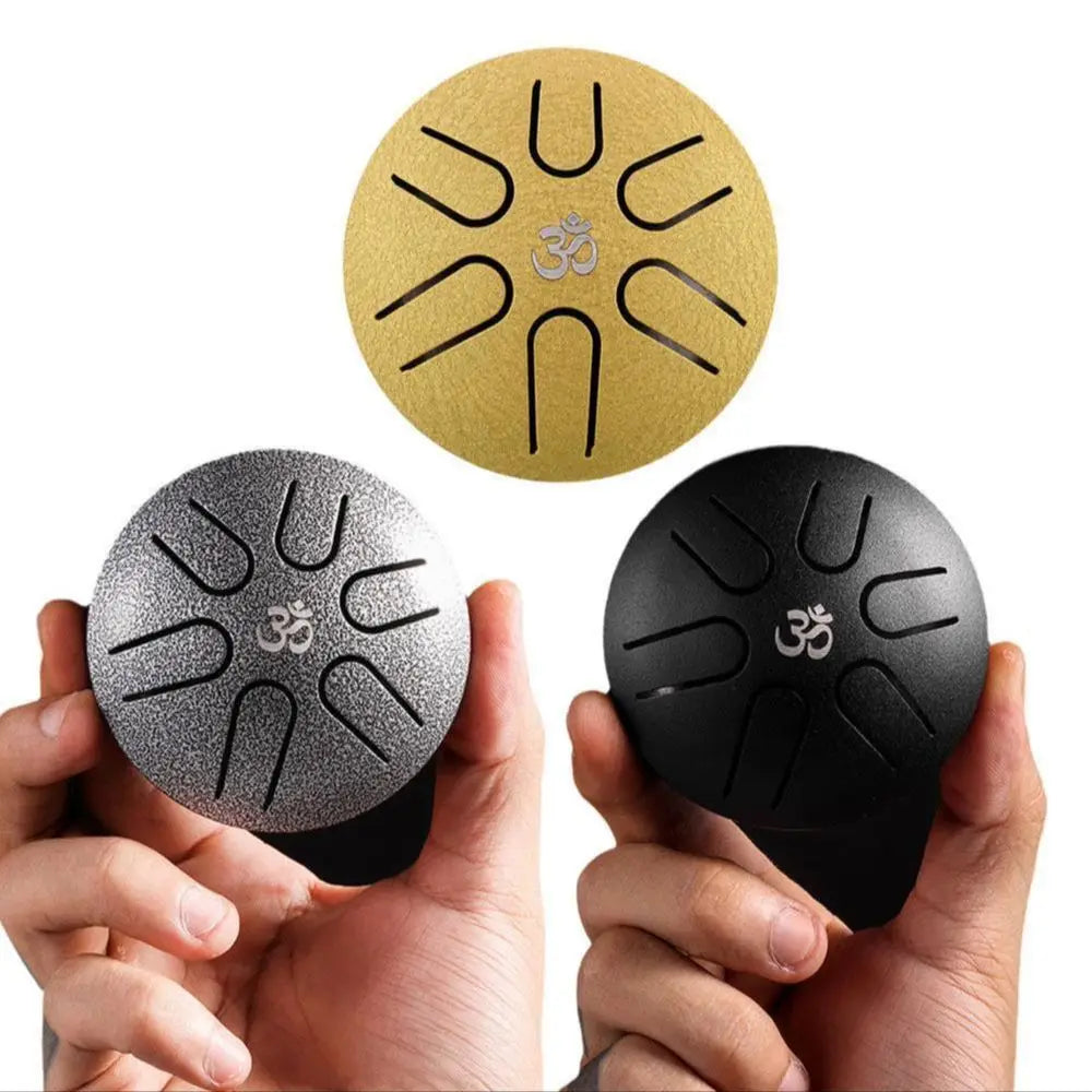 HLURU 3 Inches Steel Tongue Drum 6 Notes Hand Held Ethereal Drum Zen Meditation Tool Spirit Exercise Percussion Instrument Toy