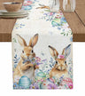 Easter Bunny Spring Flowers Linen Table Runner Washable Dresser Scarves Table Decor Festival Wedding Kitchen Decor Table Runner