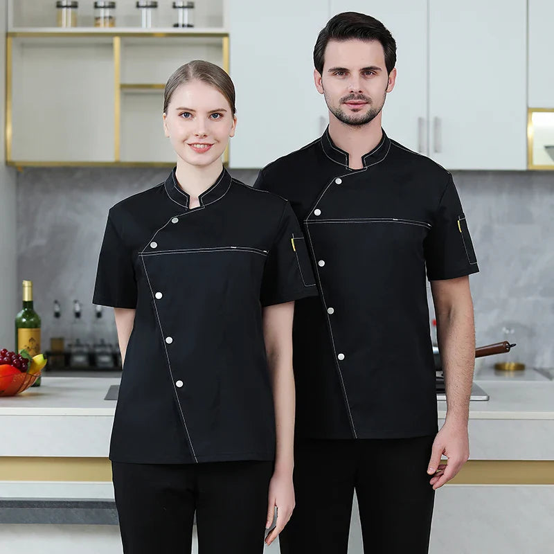 Grey Short Sleeve Chef Jacket Chef Uniform for Men Women Kitchen Restaurant Uniforms Shirts Summer Cook Coat Waiter Clothes