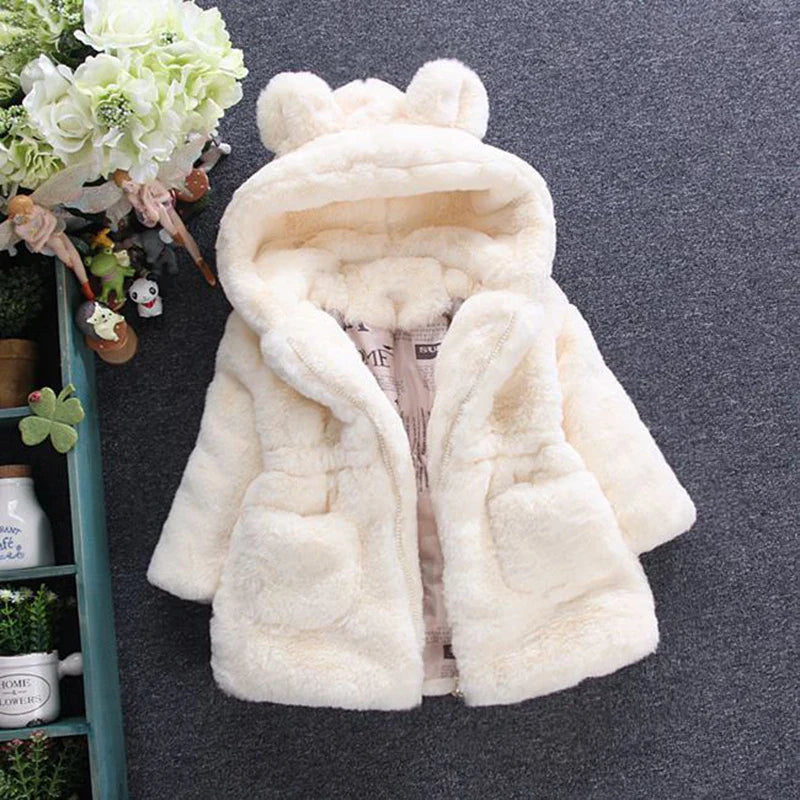 Winter Baby Girls Clothes Faux Fur Coat Fleece Jacket Warm Snowsuit Hooded Parka Children's Outerwear Autumn Clothing