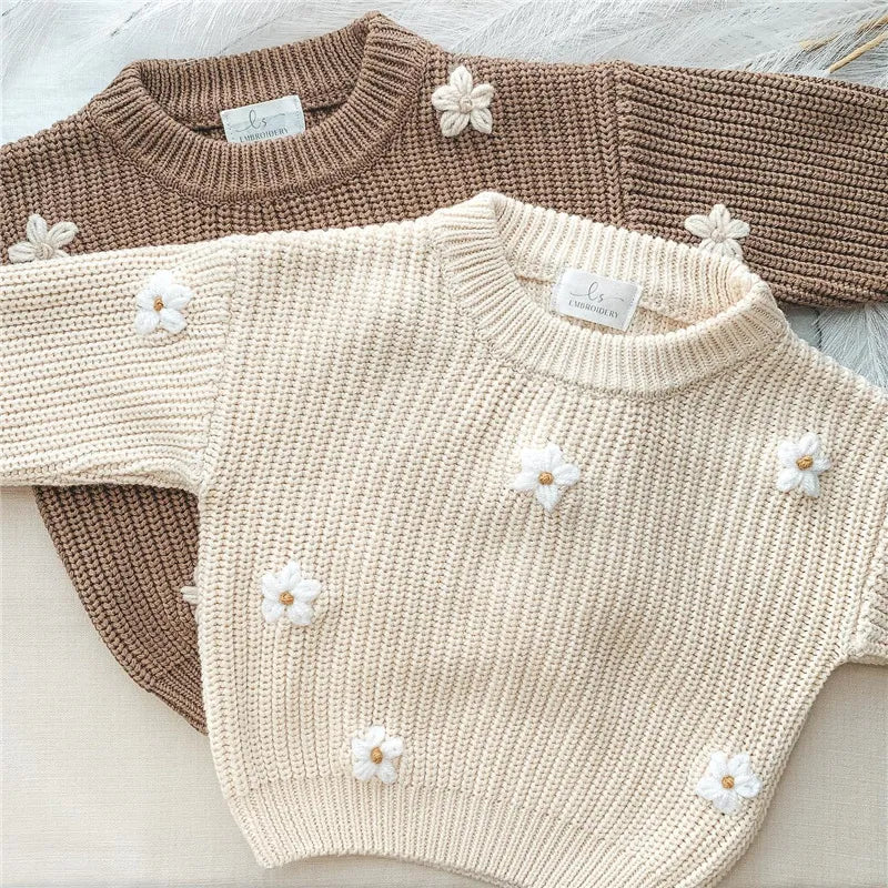 Newborn Baby Girls Winter Flower Sweater Clothes 2023 Autumn Newborn Infant Clothing Pullover Knitted Kids Sweaters