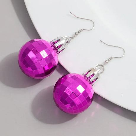 FishSheep Christmas Acrylic Mirror Disco Ball Drop Earring for Women Creative Rock 3D Bulb Dangle Earrings Xmas New Year Jewelry