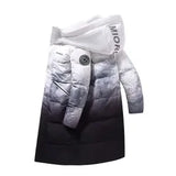 Winter X-long Cotton-padded Jacket Couple Gradient Hooded Puffer Jackets Fashion Highstreet Windproof Thicken Warm Parkas Coat