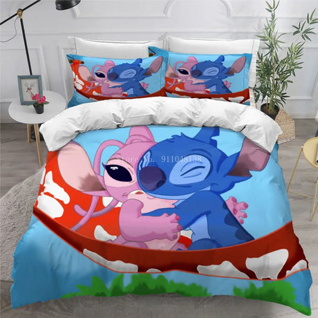 Cute 3d Stitch Printed Bedding Set Children Disney Cartoon Duvet Cover Pillowcases Twin Full Queen King Comforter Cover Set Gift