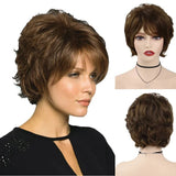 GNIMEGIL Synthetic Short Pixie Cut Wig Women Natural Hairstyle Bangs Wig Blonde Mix Brown Soft Straight Wig for Chemo Patient