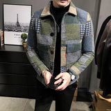 New Hombre Korean Casual Men Stitching Jacket Slim Jacket Fashion Warm Long-sleeved Plaid Gentleman Pockets Coat Jacket S-3XL