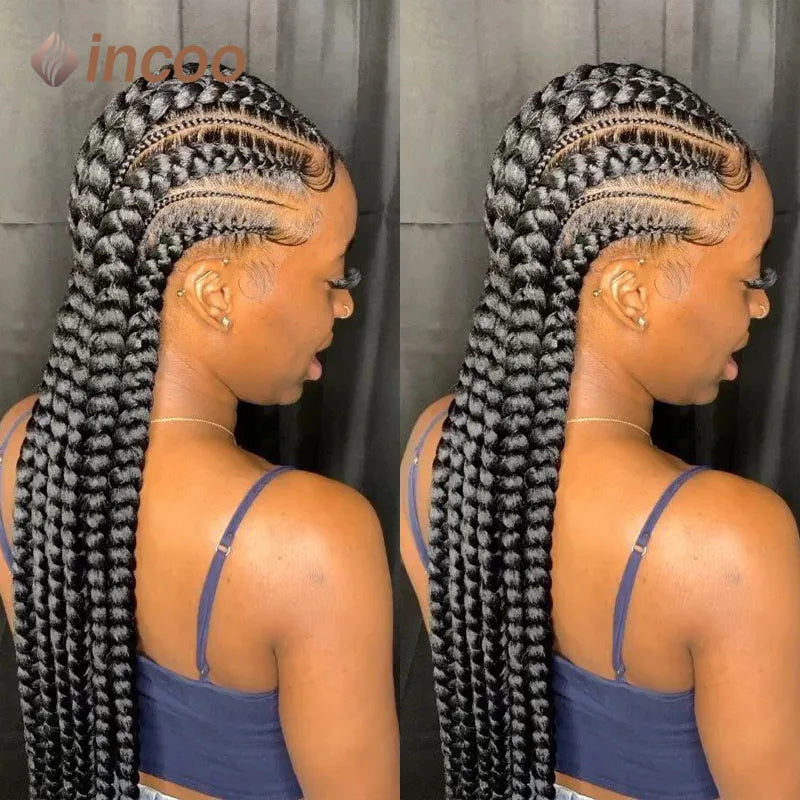 Incoo 36" Full Lace Braided Wigs For Black Women Jumbo Knotless Box Braid Lace Wigs Cornrow Synthetic Wig Braide African Hair