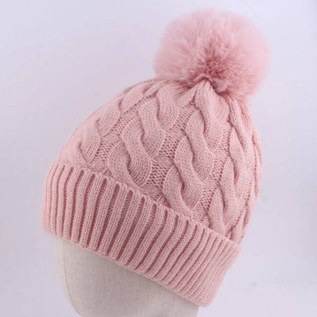 Warm Fleece Lined Hat Women Winter Beanies Cable Knitted Pom Pom Hat Plain Skullies Olive Green Black Grey White Beige Pink