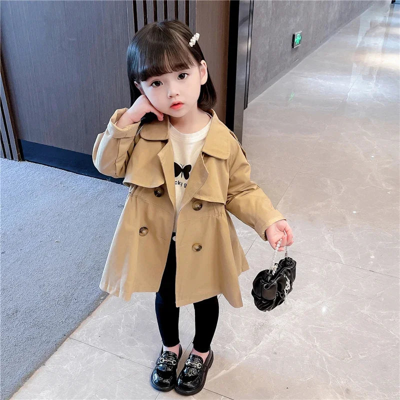 New England Style Spring Autumn Cotton Girl Toddler Trench Kids Windbreaker Fashion Little Girl Double Breasted Jacket Outfits