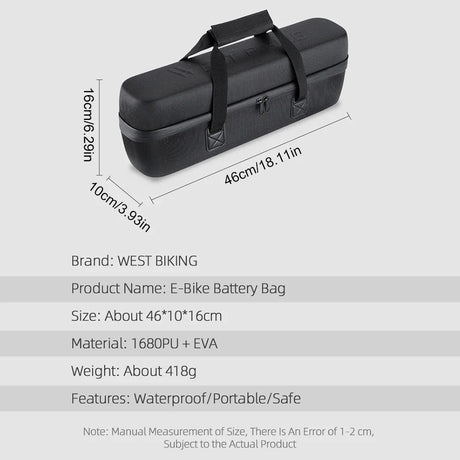 WEST BIKING E-Bike Battery Storage Bag Portable Electric Bicycle Battery Case Large Capacity Waterproof Anti Drop Accessory