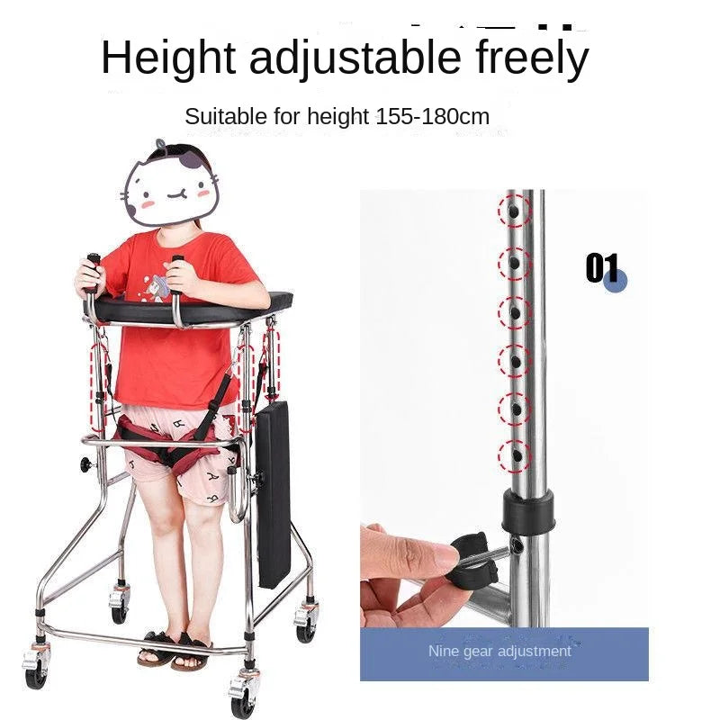 Elderly Trolley Walker with Four-Wheel Mobility Aids Elderly Stroke Hemiplegia Lower Limbs Rehabilitation Training Walking Stand