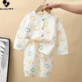 Kids Summer Thin Pajamas Sets New 2023 Boys Girls Cartoon Three-quarter Sleeve Cotton Yarn Shirts with Pants Baby Loungewear