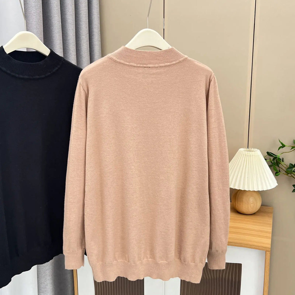 2023 Fall Winter 100kg Simple Temperament Beaded Mock Neck Knitted Sweater Plus Size Women's Casual Inner Wear Bottoming Jumper