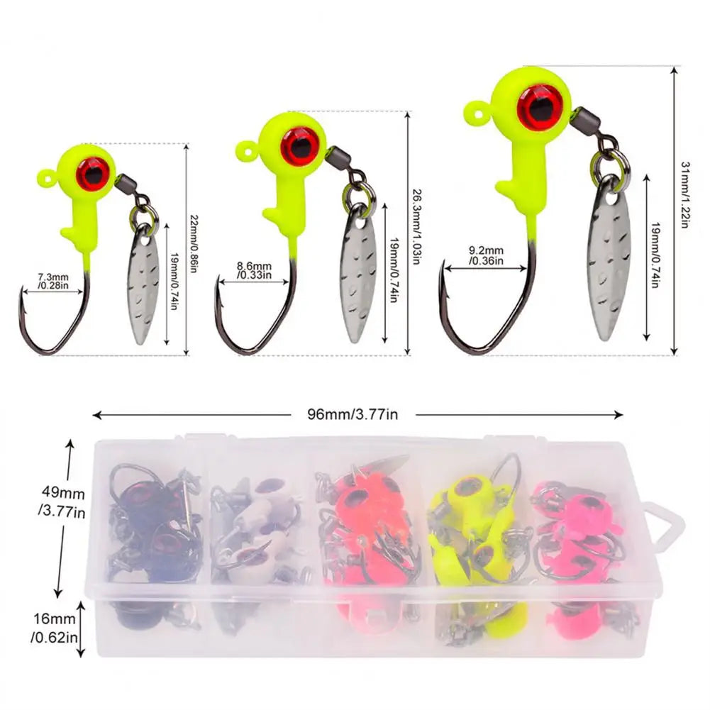 25Pcs/Box Fishing Lures Kit with Single Hook Simulation 3D Fisheye Ice Fishing Jig Heads Set for Crappie Panfish Fishing Tackle