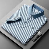 High-end Light Luxury Mercerized Short Sleeve Cotton Striped Polo Shirt Men's Summer New Youth Korean Casual T-shirt Men's M-4XL