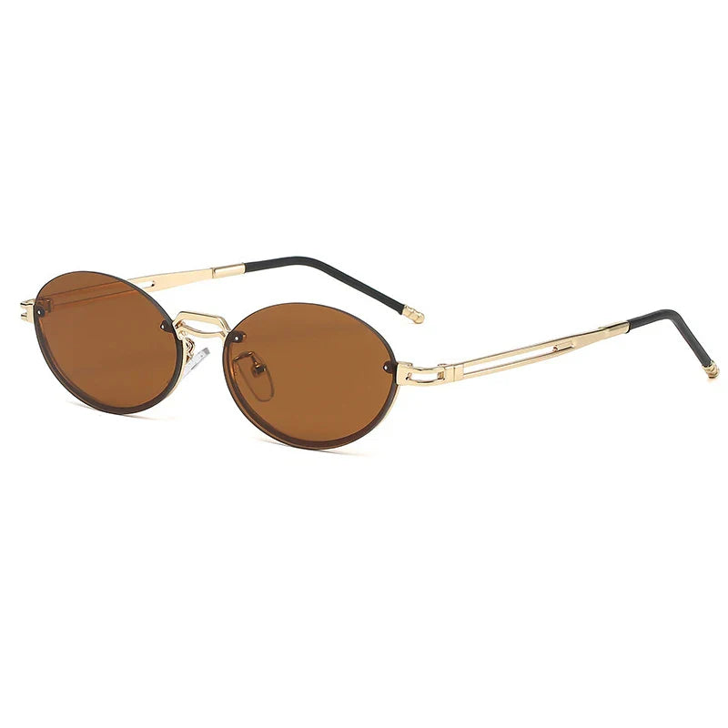 Trendy Brown Round Oval Rimless Sunglasses Women Brand Designer Shades Eyewear Retro Square Circle Men Sun Glasses Oculos UV400